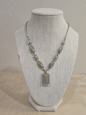 Brighton  Reversible Silver Necklace with Yellow Stone Accents
